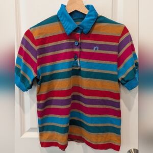 vintage womens polo shirt rainbow hang ten blue small surfer 80s 90s